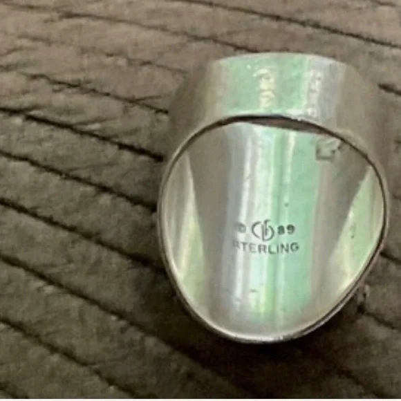 Carol Felley Turquoise Leopard Cheetah Sterling Silver Ring 1989 
Size 7.25 - Picture 3 of 4